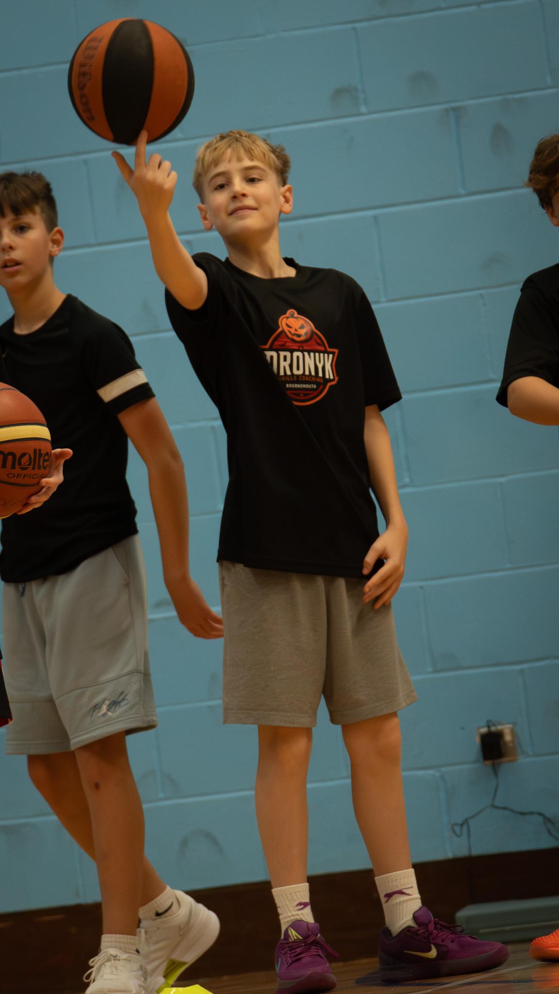 Kids celebrating a birthday party basketball session